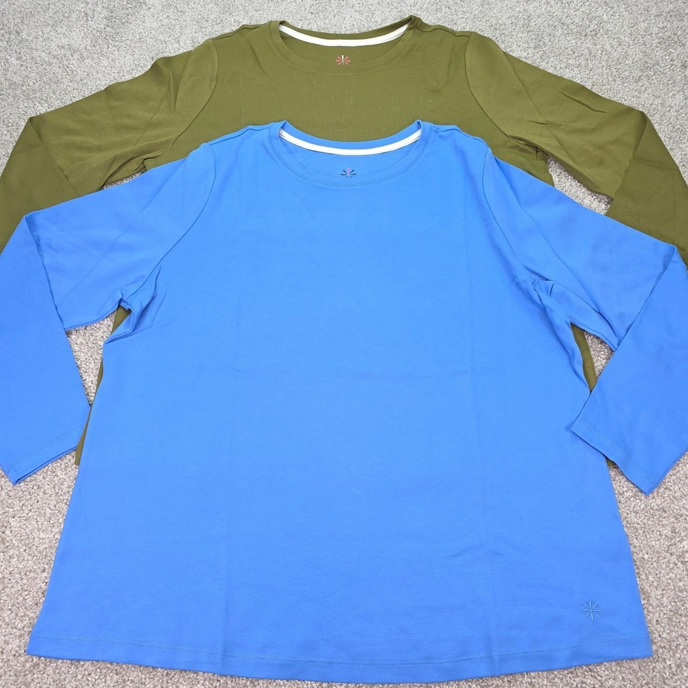 Isaac Mizrahi Live Essentials 2-Pack Long Sleeve Tops 1X Green & Blue Womens